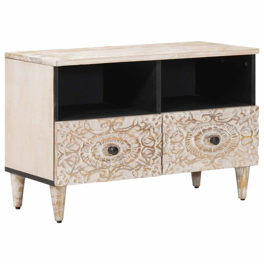 vidaXL TV-kast met opslag Wit 70 x 33,5 x 46 cm Massief Mango Hout afbeelding 1