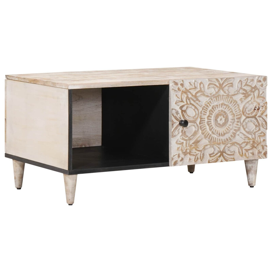 vidaXL Salontafel Wit 80 x 50 x 40 cm Massief Mango Hout vidaXL Salontafel Wit 80 x 50 x 40 cm Massief Mango Hout afbeelding 1