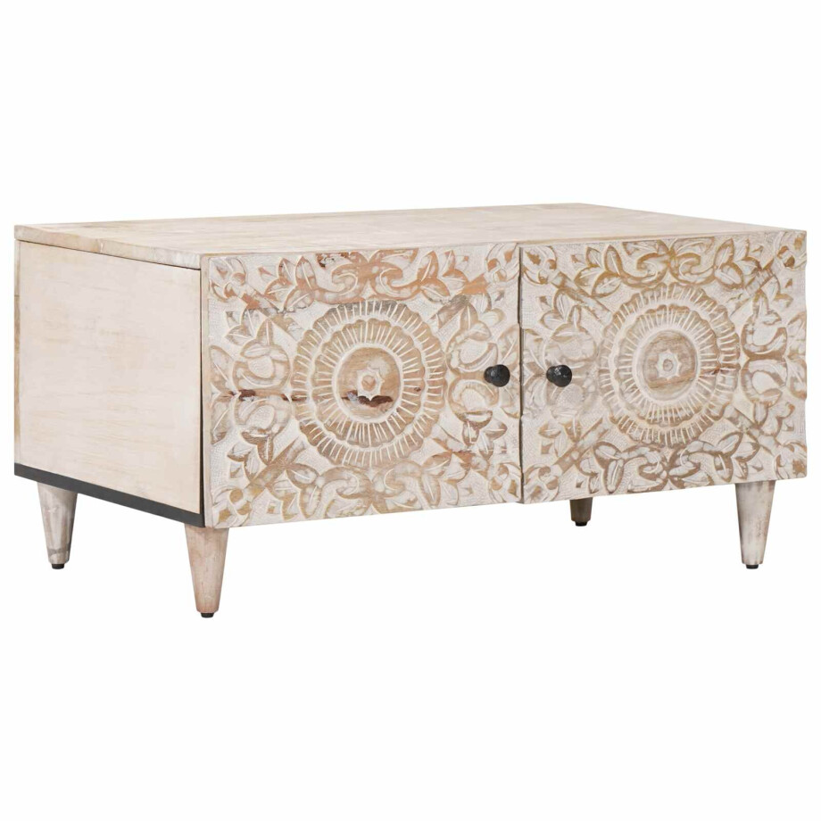vidaXL Salontafel Wit 80 x 50 x 40 cm Massief Mango Hout vidaXL Salontafel Wit 80 x 50 x 40 cm Massief Mango Hout afbeelding 1