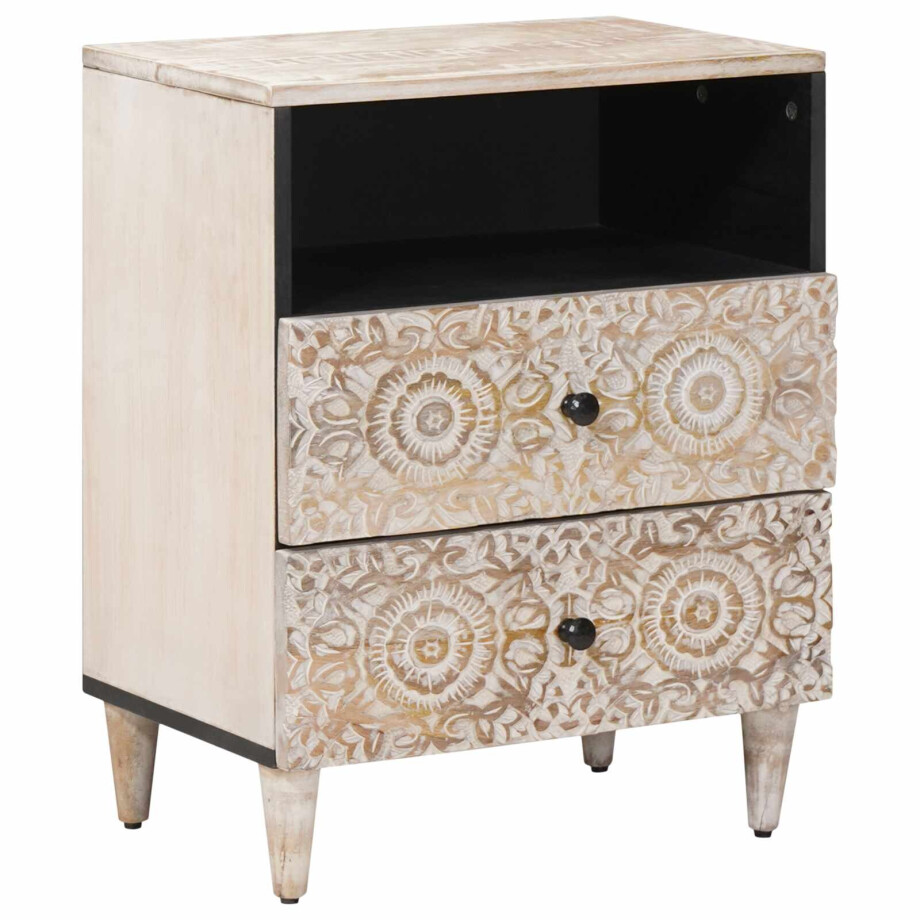 vidaXL Bed kast met lade Wit 50 x 33 x 60 cm Massief Mango Hout afbeelding 1