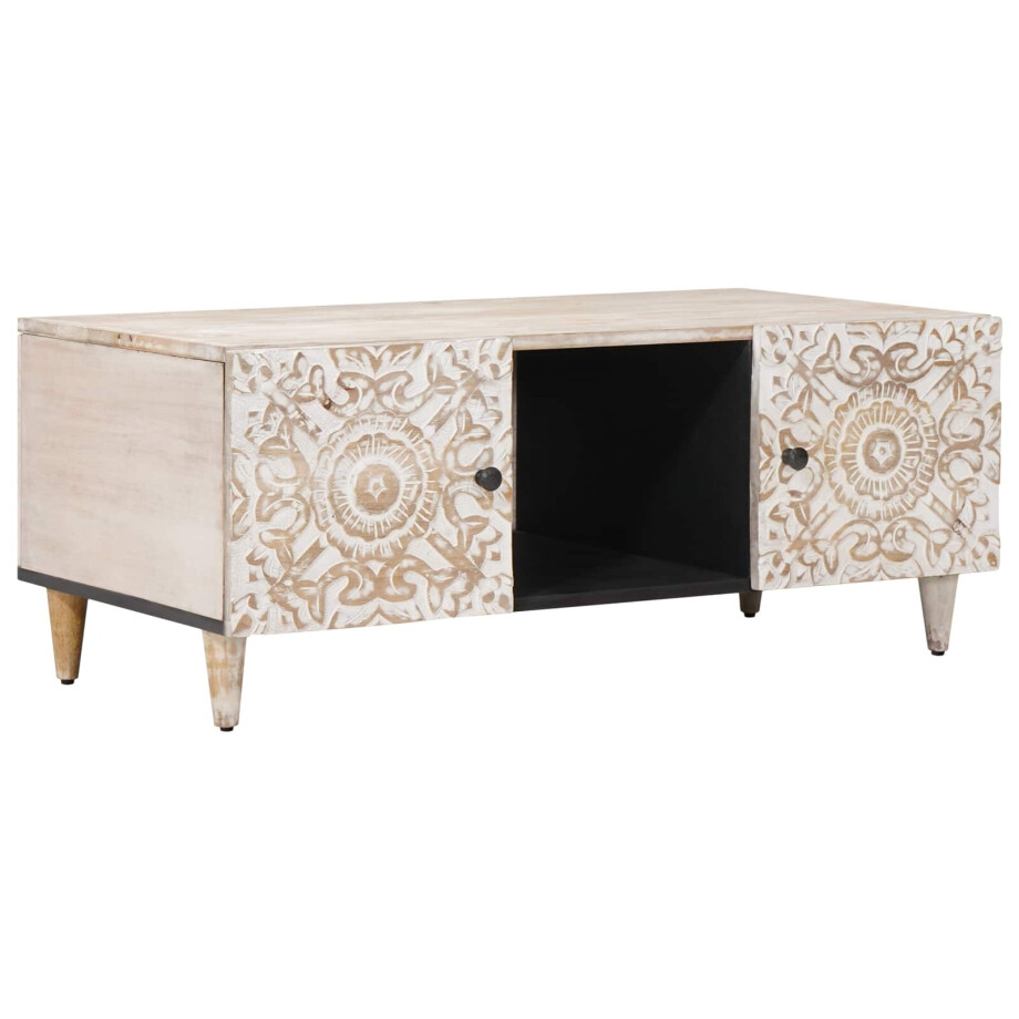 vidaXL Salontafel Wit 100 x 54 x 40 cm Massief Mango Hout vidaXL Salontafel Wit 100 x 54 x 40 cm Massief Mango Hout afbeelding 1