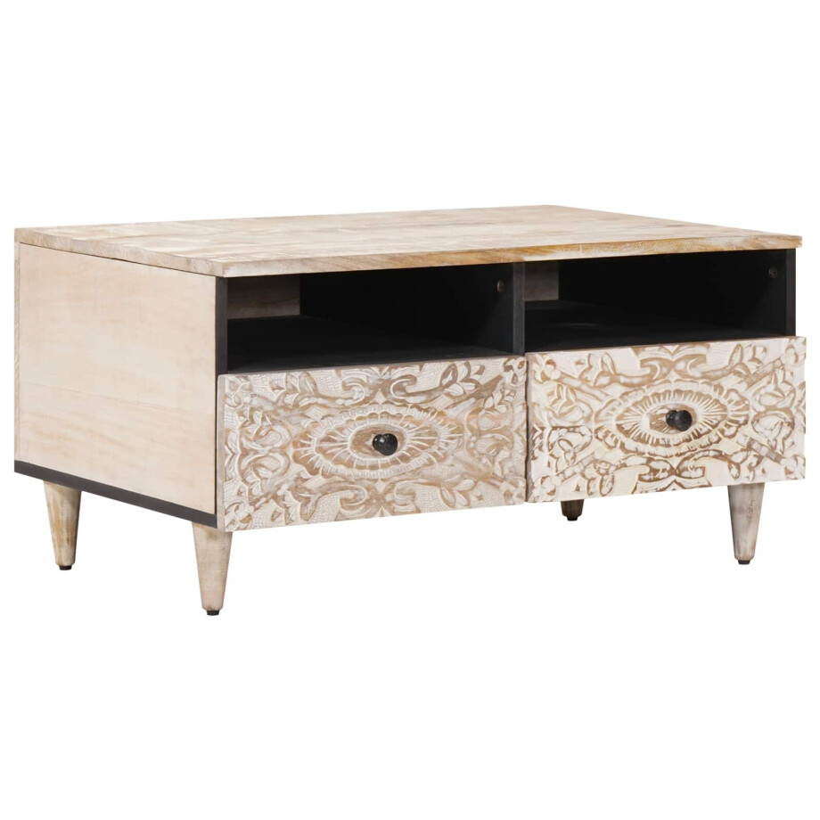 vidaXL Salontafel met lade Wit 80 x 54 x 40 cm Massief Mango Hout vidaXL Salontafel met lade Wit 80 x 54 x 40 cm Massief Mango Hout afbeelding 1