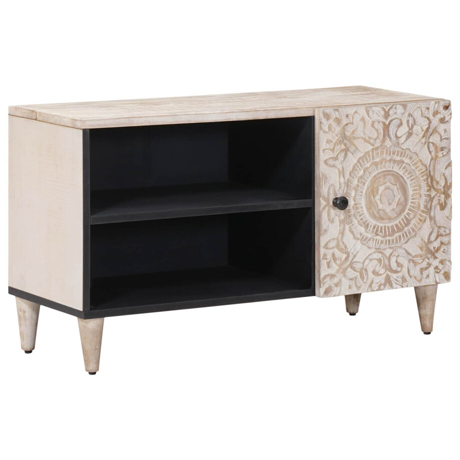 vidaXL TV-kast met plank Wit 80 x 31,5 x 46 cm Massief Mango Hout afbeelding 1