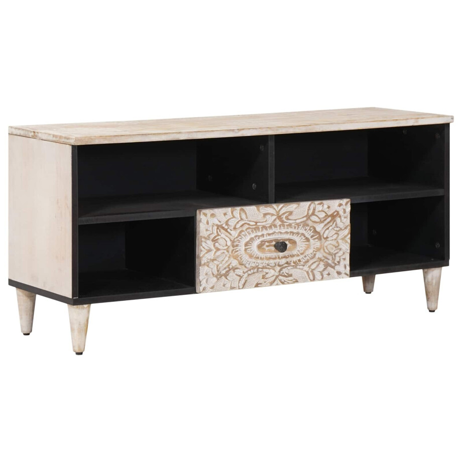 vidaXL TV-kast met lade Wit 100 x 33,5 x 46 cm Massief Mango Hout afbeelding 1