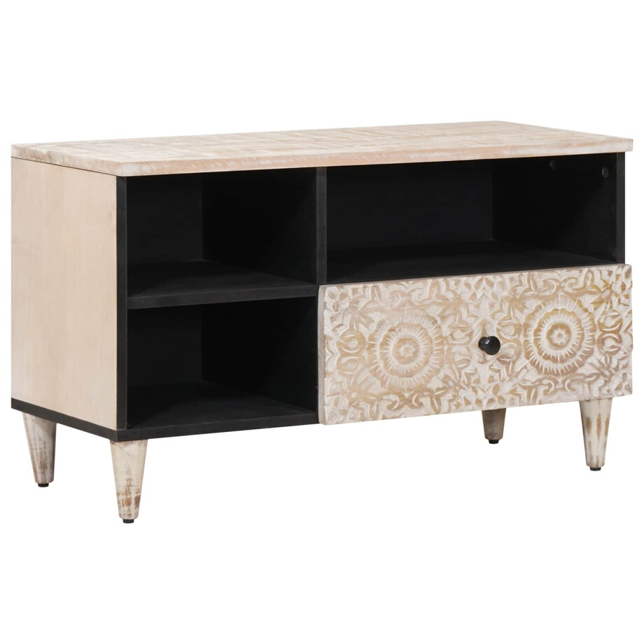 vidaXL TV-kast met lade Wit 80 x 33,5 x 46 cm Massief Mango Hout afbeelding 1