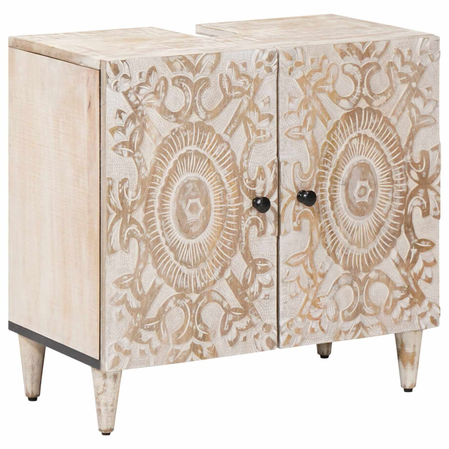 vidaXL Badkamer wastafelkast Wit 62 x 33 x 58 cm Massief Mango Hout vidaXL Badkamer wastafelkast Wit 62 x 33 x 58 cm Massief Mango Hout afbeelding 1