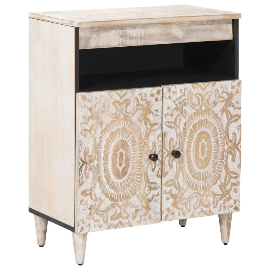 vidaXL Dressoir met opslag Wit 60 x 33,5 x 75 cm Massief Mango Hout vidaXL Dressoir met opslag Wit 60 x 33,5 x 75 cm Massief Mango Hout afbeelding 1