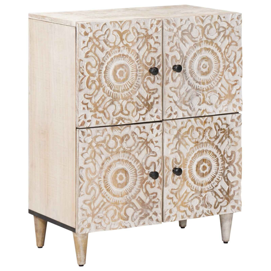 vidaXL Dressoir met opslag Wit 60 x 33,5 x 75 cm Massief Mango Hout vidaXL Dressoir met opslag Wit 60 x 33,5 x 75 cm Massief Mango Hout afbeelding 1