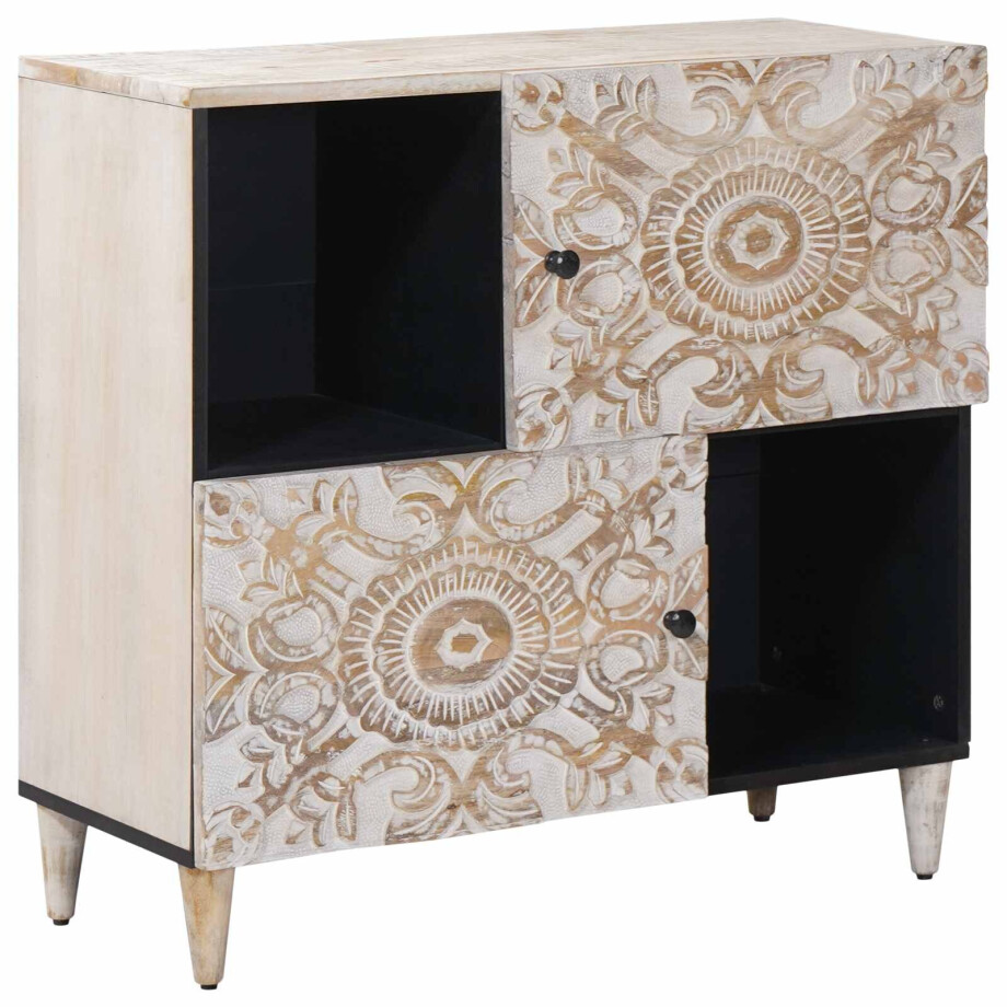 vidaXL Dressoir met opslag Wit 80 x 33,5 x 75 cm Massief Mango Hout vidaXL Dressoir met opslag Wit 80 x 33,5 x 75 cm Massief Mango Hout afbeelding 1