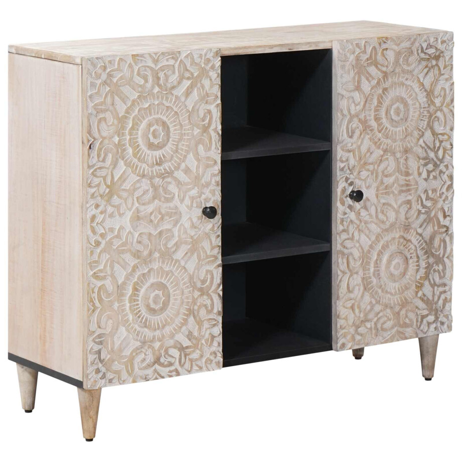 vidaXL Dressoir met plank Wit 90 x 33,5 x 75 cm Massief Mango Hout vidaXL Dressoir met plank Wit 90 x 33,5 x 75 cm Massief Mango Hout afbeelding 1