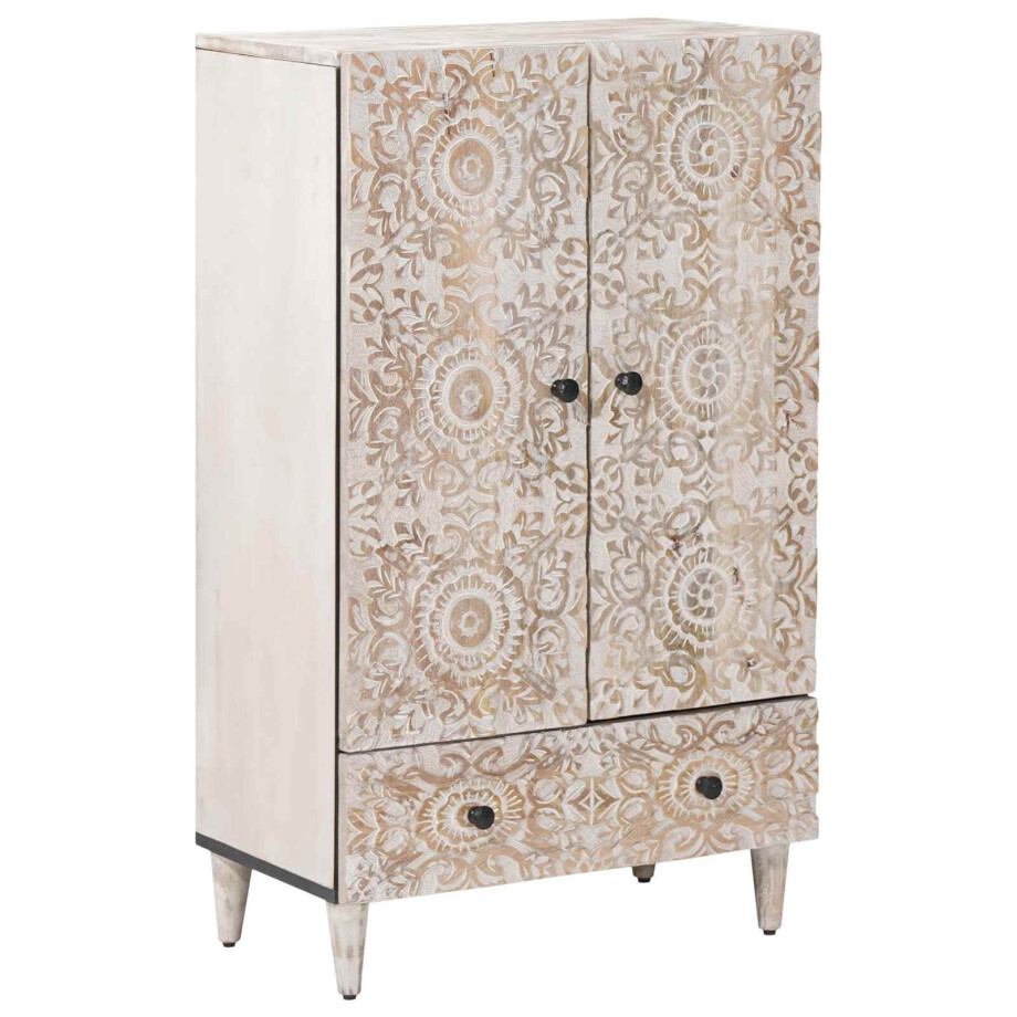 vidaXL Hoge Kast met lade Wit 60 x 33,5 x 100 cm Massief Mango Hout vidaXL Hoge Kast met lade Wit 60 x 33,5 x 100 cm Massief Mango Hout afbeelding 1