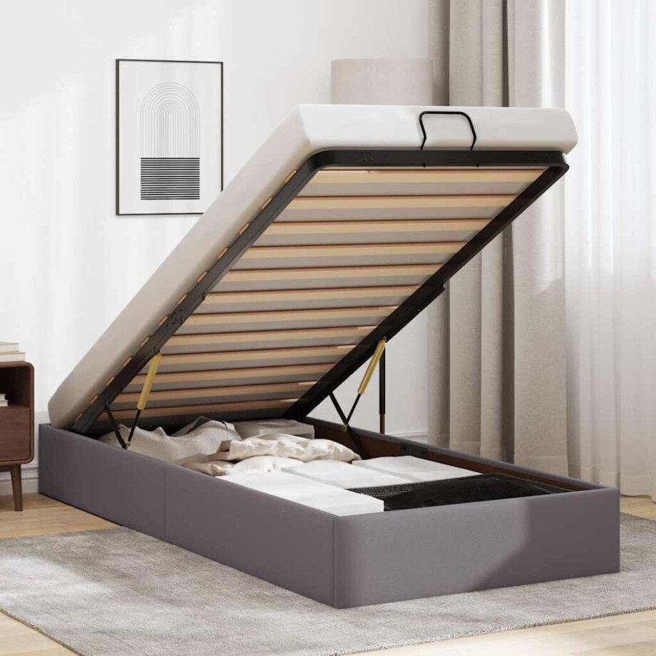 vidaXL Bedframe zonder matras 100x200 cm kunstleer grijs afbeelding 1