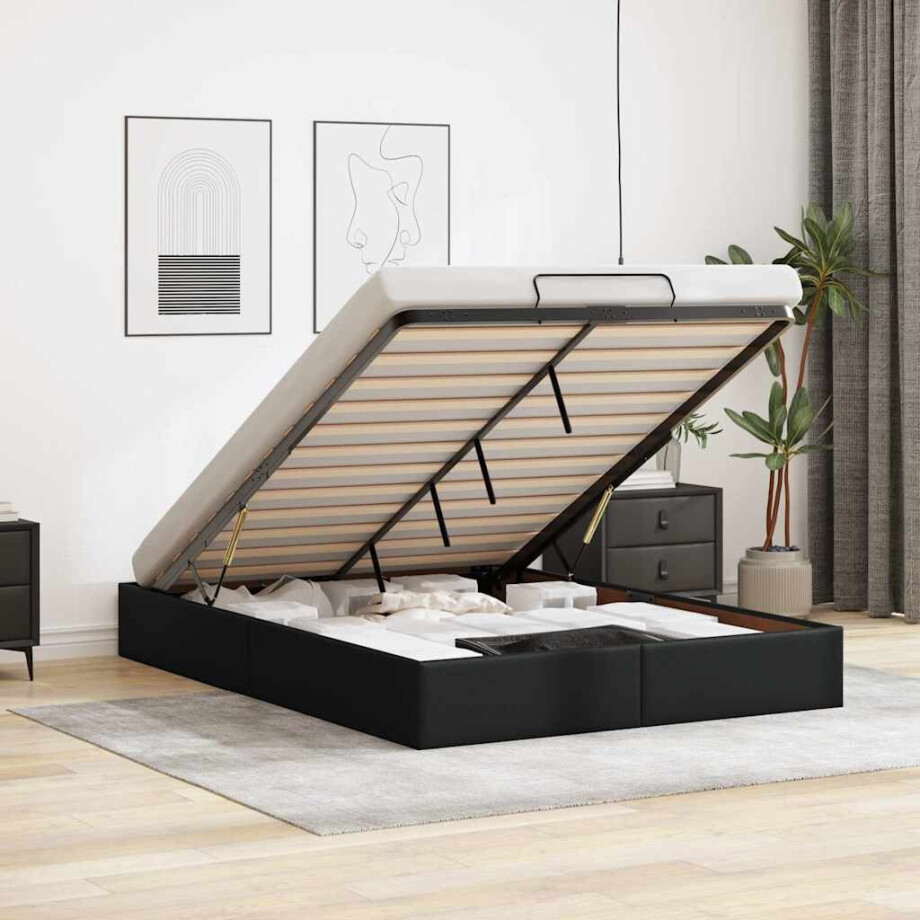 vidaXL Bedframe zonder matras 140x190 cm kunstleer zwart afbeelding 1