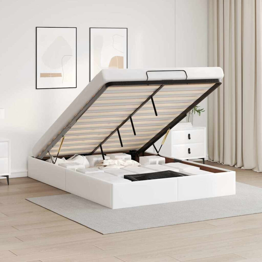 vidaXL Bedframe zonder matras 140x190 cm kunstleer wit afbeelding 1