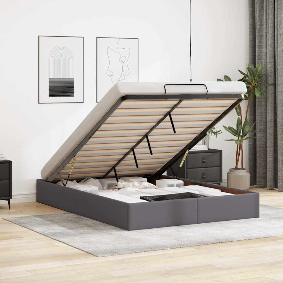 vidaXL Bedframe zonder matras 140x190 cm kunstleer grijs afbeelding 1