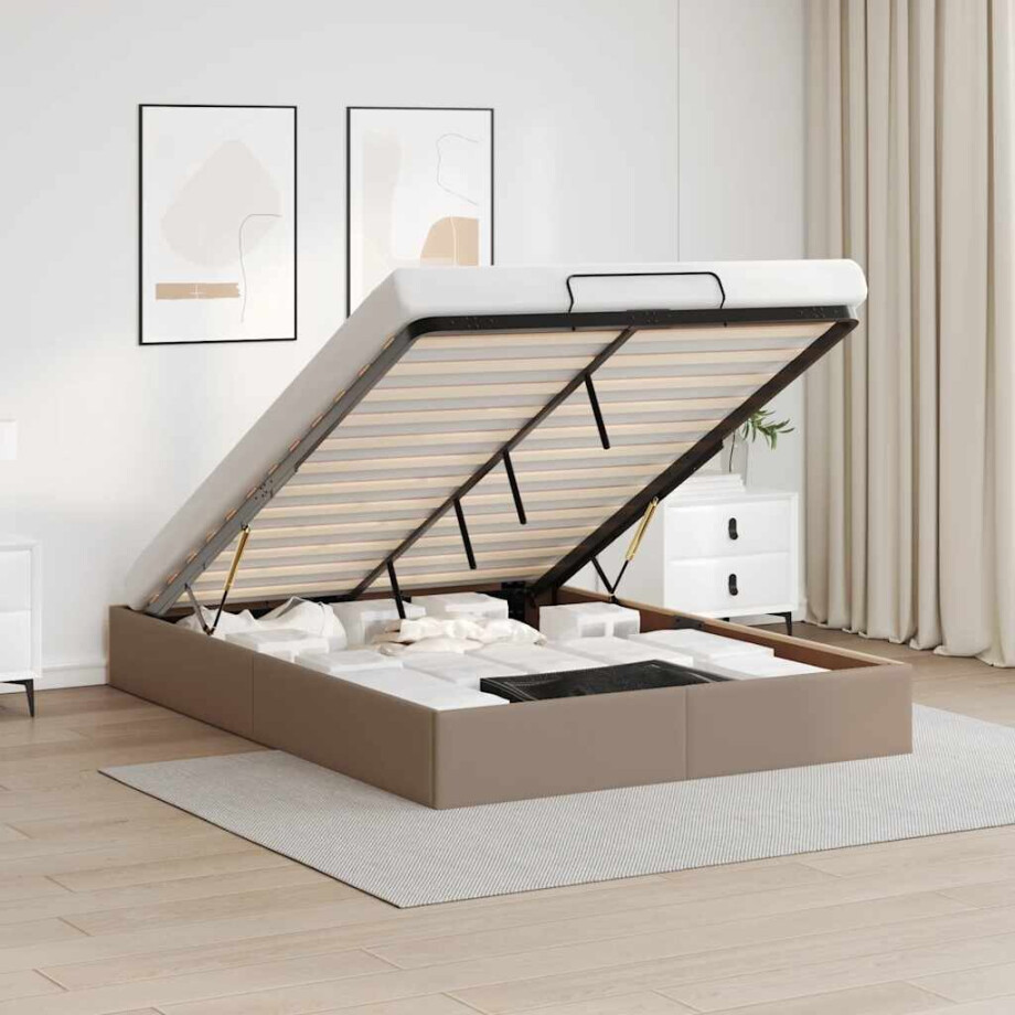 vidaXL Bedframe zonder matras 140x190 cm kunstleer cappuccinokleurig vidaXL Bedframe zonder matras 140x190 cm kunstleer cappuccinokleurig afbeelding 1