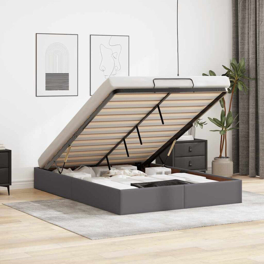 vidaXL Bedframe zonder matras 140x200 cm kunstleer grijs afbeelding 1