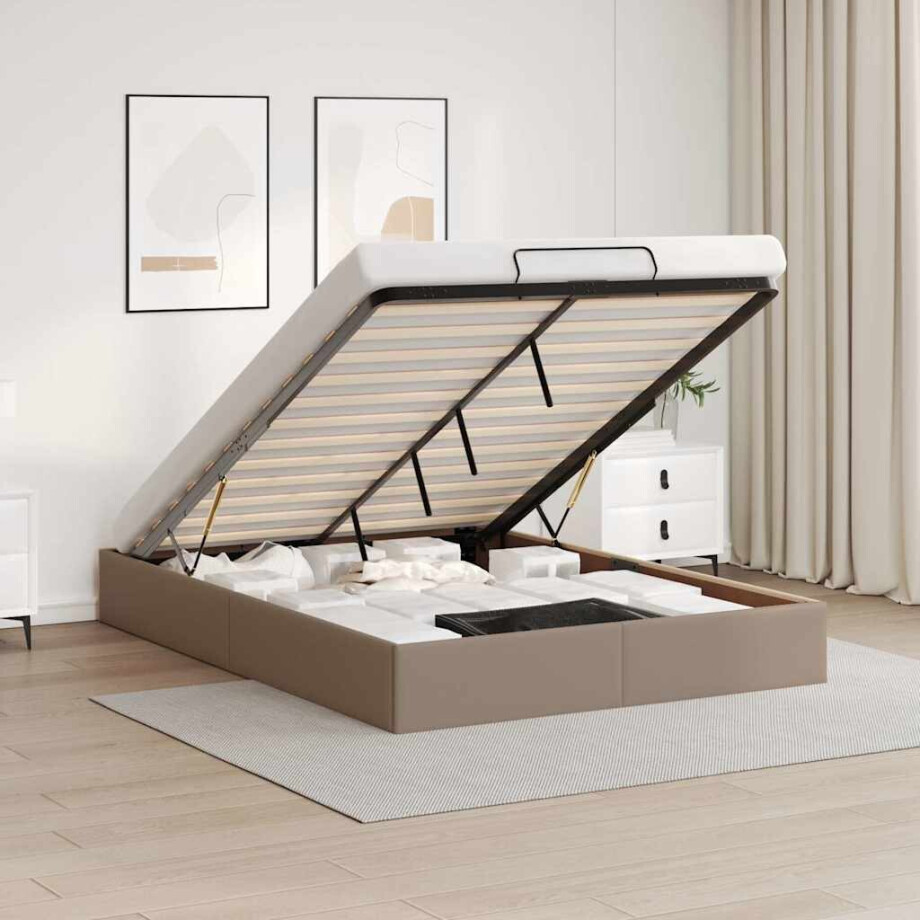 vidaXL Bedframe zonder matras 140x200 cm kunstleer cappuccinokleurig afbeelding 1