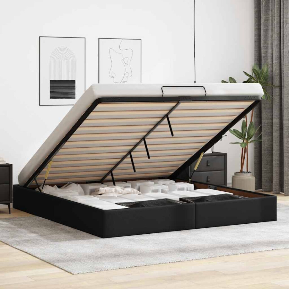 vidaXL Bedframe zonder matras 160x200 cm kunstleer zwart afbeelding 1