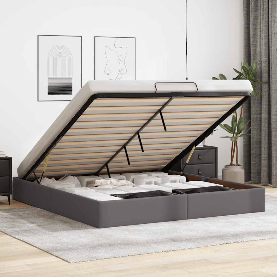 vidaXL Bedframe zonder matras 200x200 cm kunstleer grijs afbeelding 1