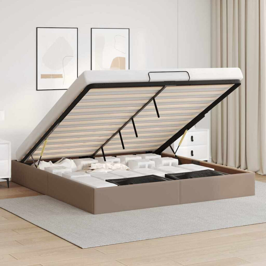 vidaXL Bedframe zonder matras 200x200 cm kunstleer cappuccinokleurig vidaXL Bedframe zonder matras 200x200 cm kunstleer cappuccinokleurig afbeelding 1