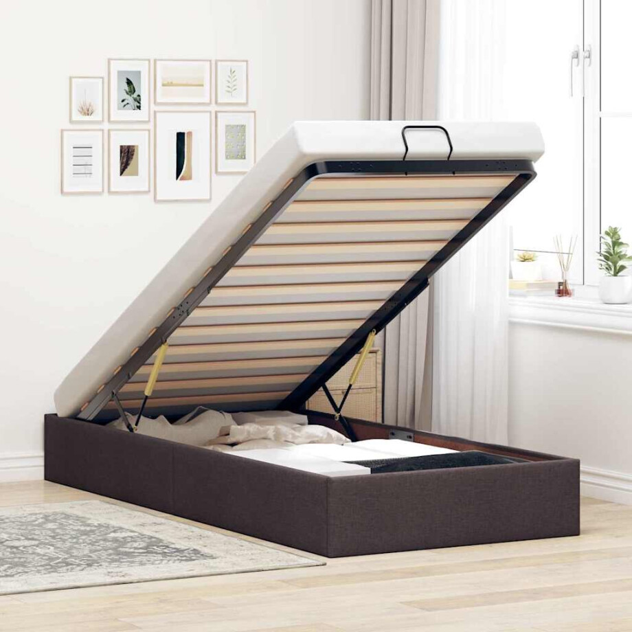 vidaXL Bedframe zonder matras 90x190 cm stof donkerbruin afbeelding 1