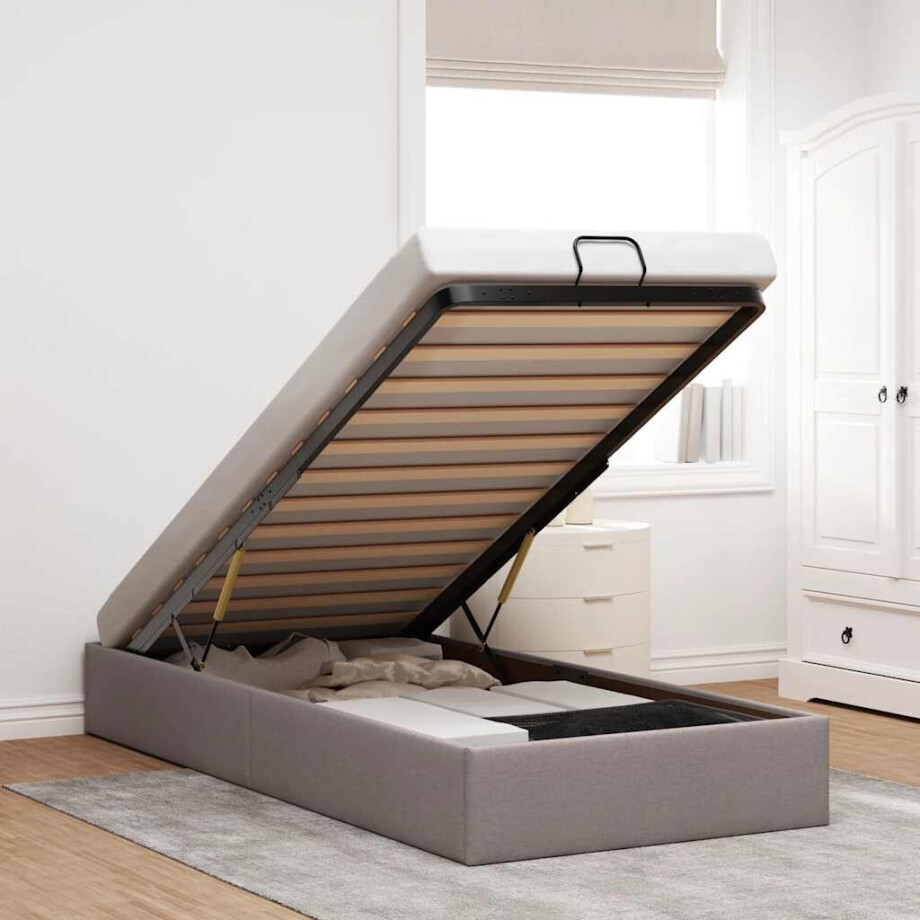vidaXL Bedframe zonder matras 90x190 cm stof taupe afbeelding 1