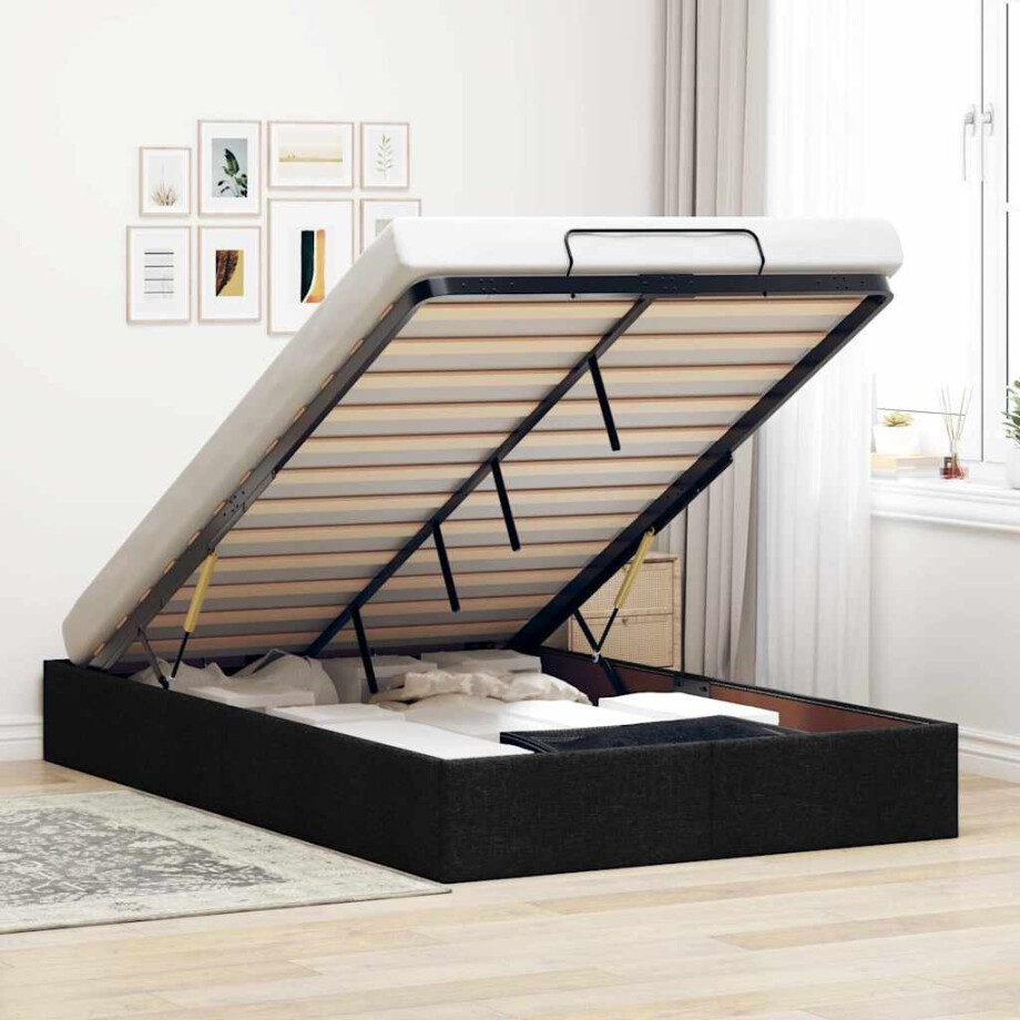 vidaXL Bedframe zonder matras 120x190 cm stof zwart vidaXL Bedframe zonder matras 120x190 cm stof zwart afbeelding 1