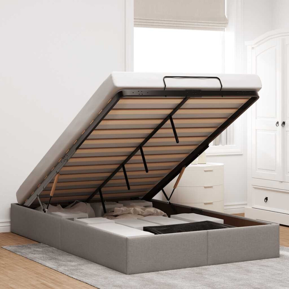 vidaXL Bedframe zonder matras 120x200 cm stof taupe afbeelding 1