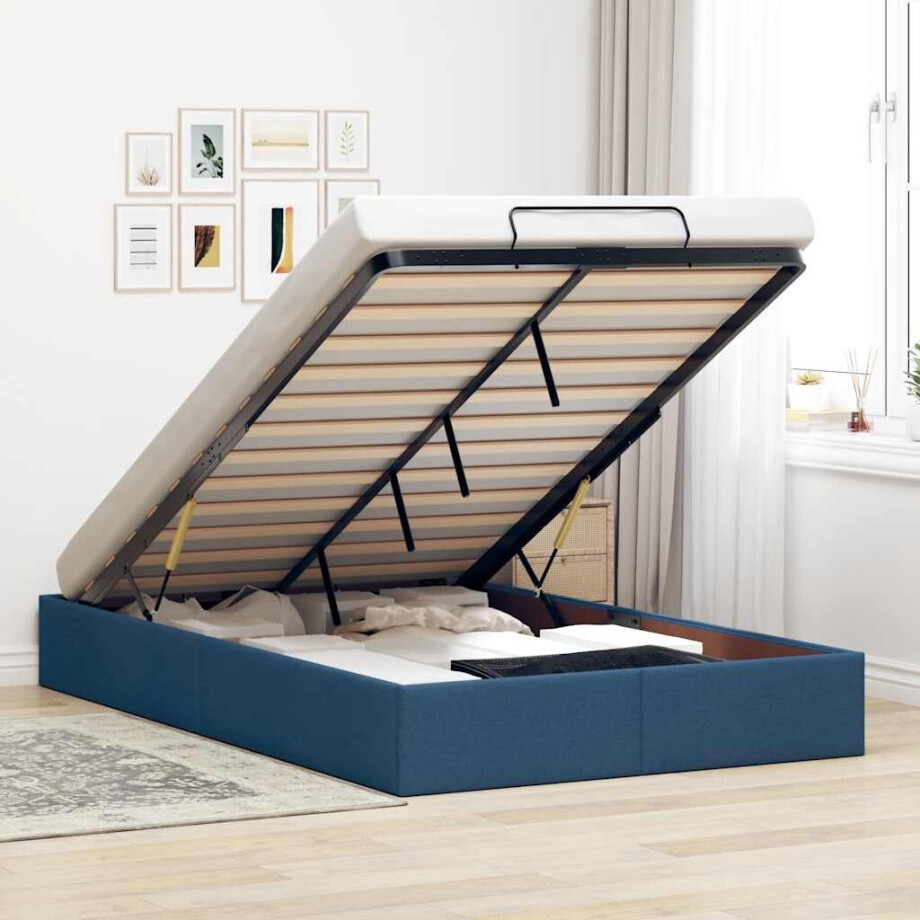 vidaXL Bedframe zonder matras 120x200 cm stof blauw afbeelding 1