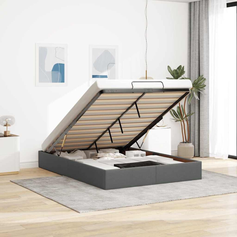 vidaXL Bedframe zonder matras 140x190 cm stof donkergrijs afbeelding 1