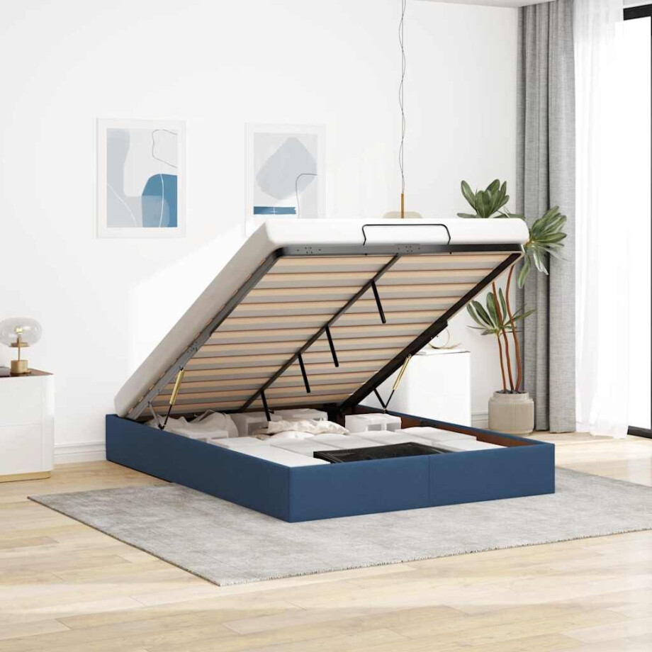 vidaXL Bedframe zonder matras 140x190 cm stof blauw afbeelding 1