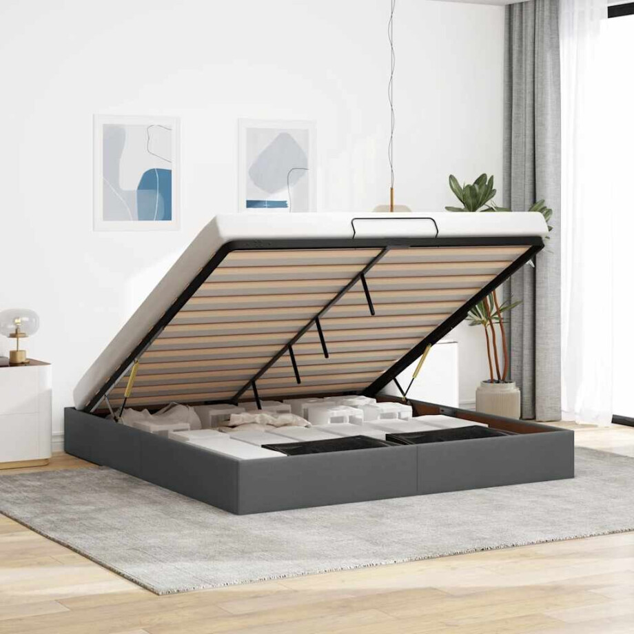 vidaXL Bedframe zonder matras 160x200 cm stof donkergrijs vidaXL Bedframe zonder matras 160x200 cm stof donkergrijs afbeelding 1