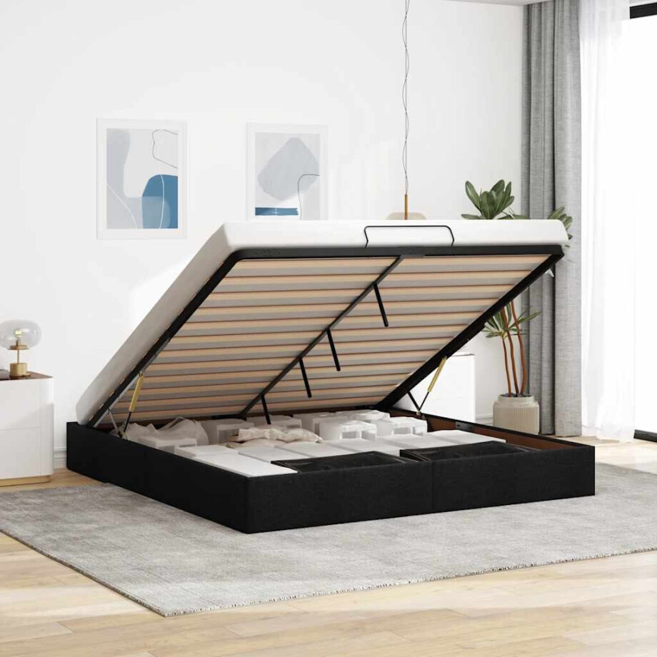 vidaXL Bedframe zonder matras 160x200 cm stof zwart vidaXL Bedframe zonder matras 160x200 cm stof zwart afbeelding 1