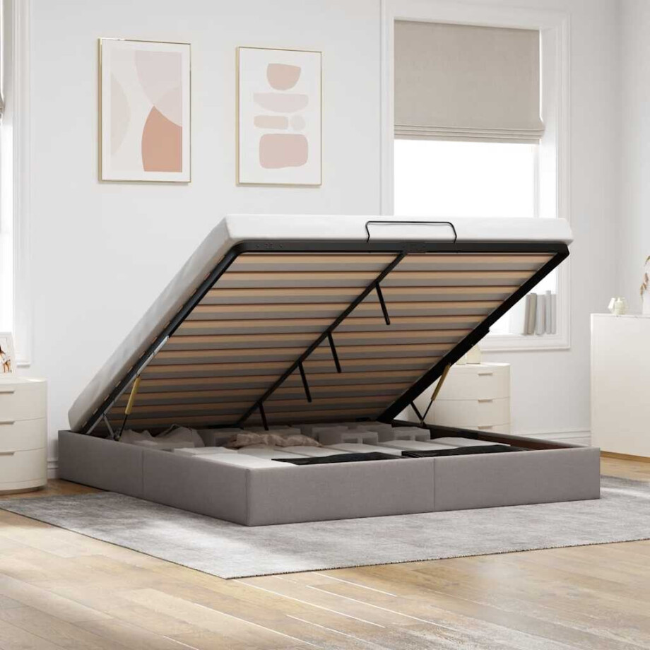 vidaXL Bedframe zonder matras 160x200 cm stof taupe afbeelding 1