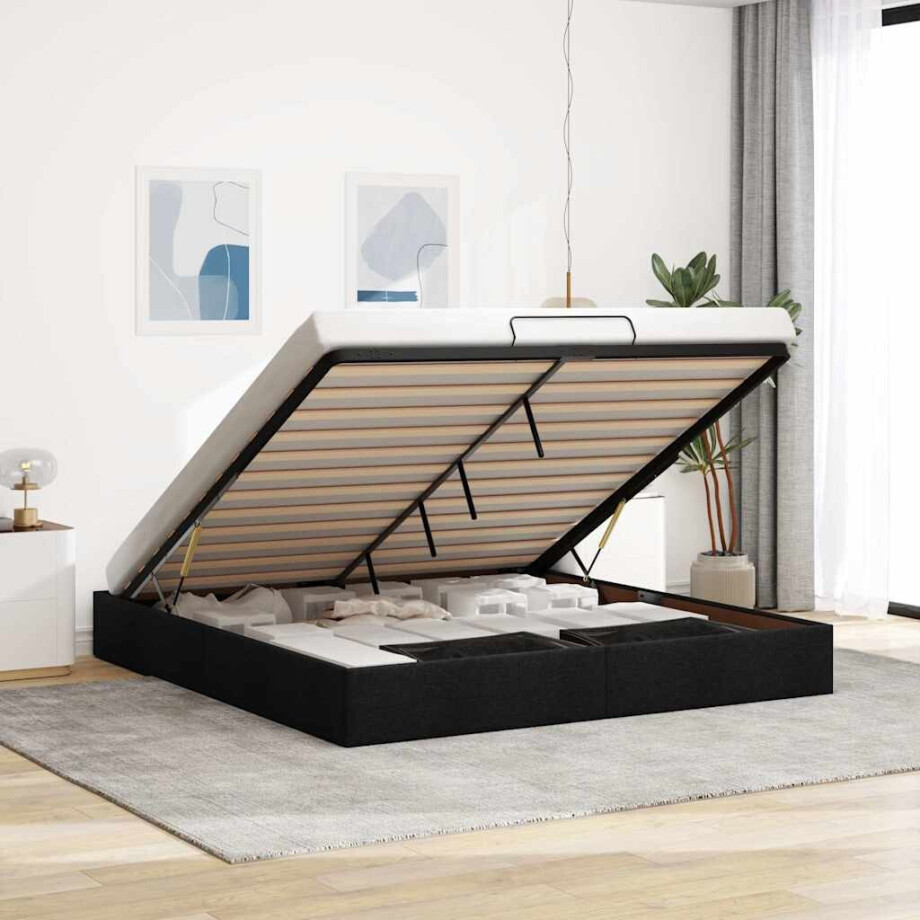 vidaXL Bedframe zonder matras 180x200 cm stof zwart afbeelding 1