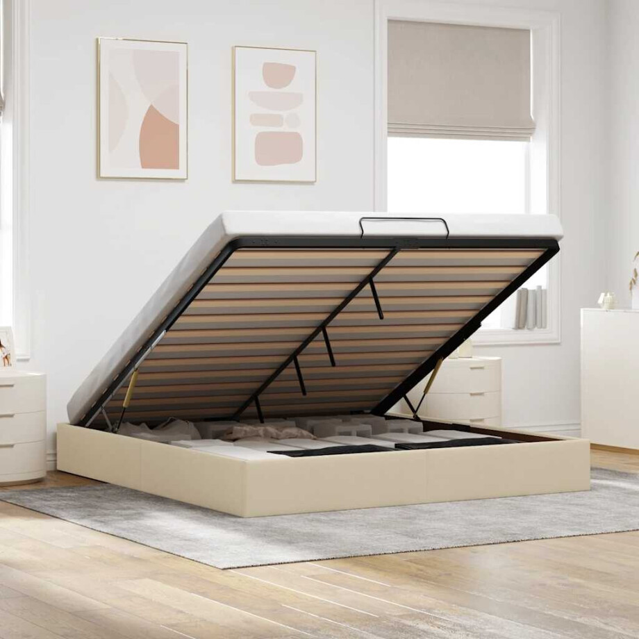 vidaXL Bedframe zonder matras 180x200 cm stof crèmekleurig afbeelding 1