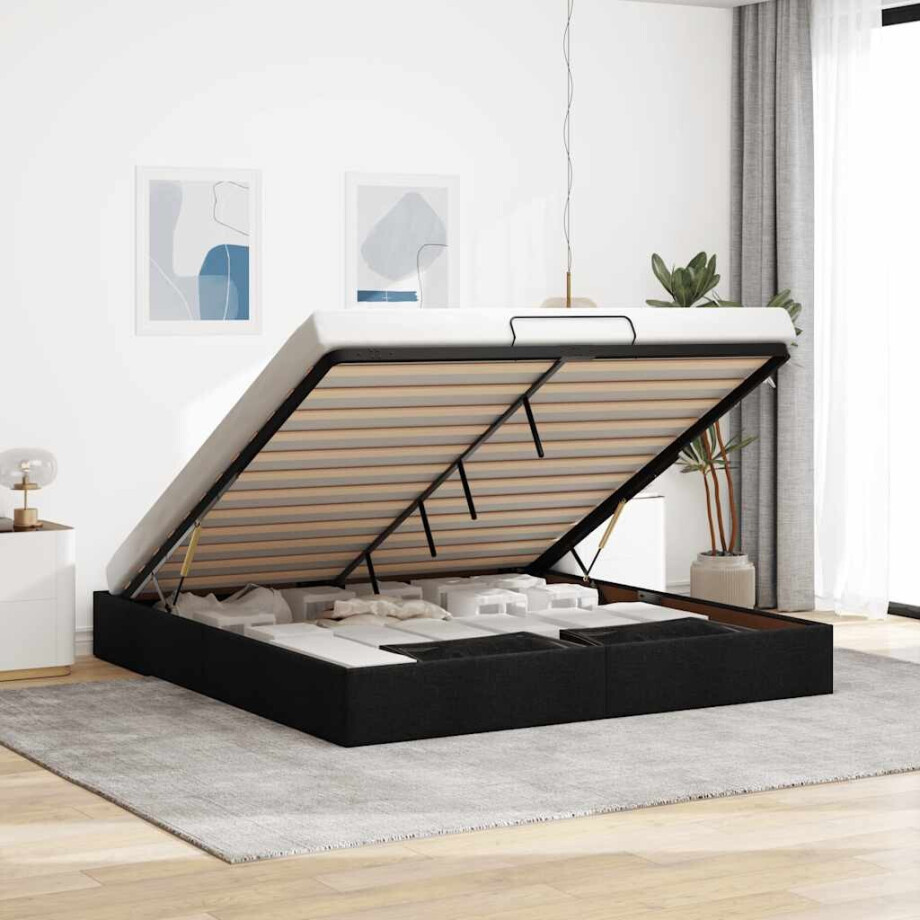 vidaXL Bedframe zonder matras 200x200 cm stof zwart afbeelding 1
