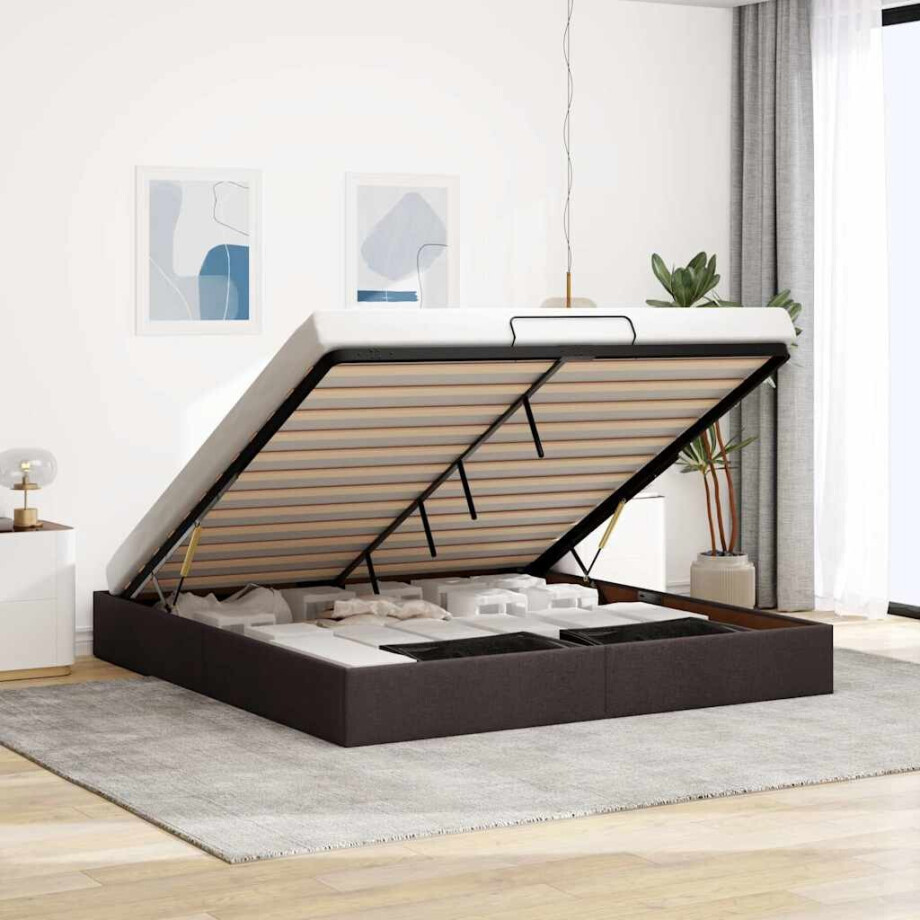 vidaXL Bedframe zonder matras 200x200 cm stof donkerbruin afbeelding 1