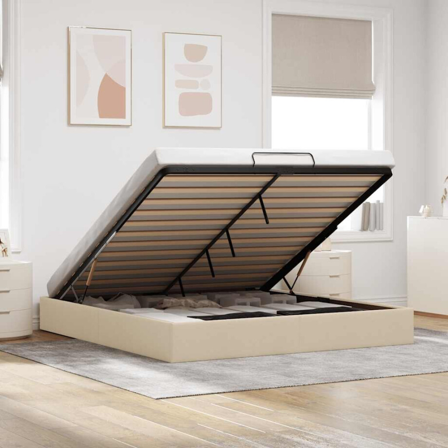 vidaXL Bedframe zonder matras 200x200 cm stof crèmekleurig afbeelding 1