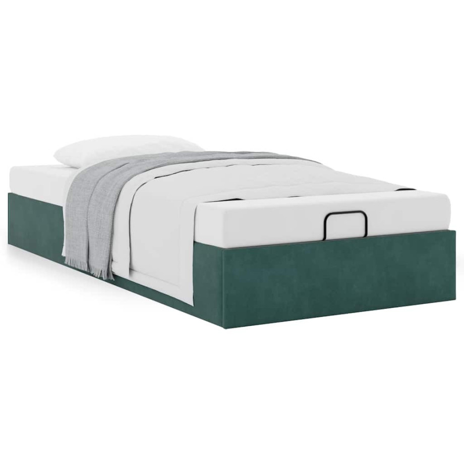 vidaXL Bedframe zonder matras 90x200 cm fluweel donkergroen afbeelding 1