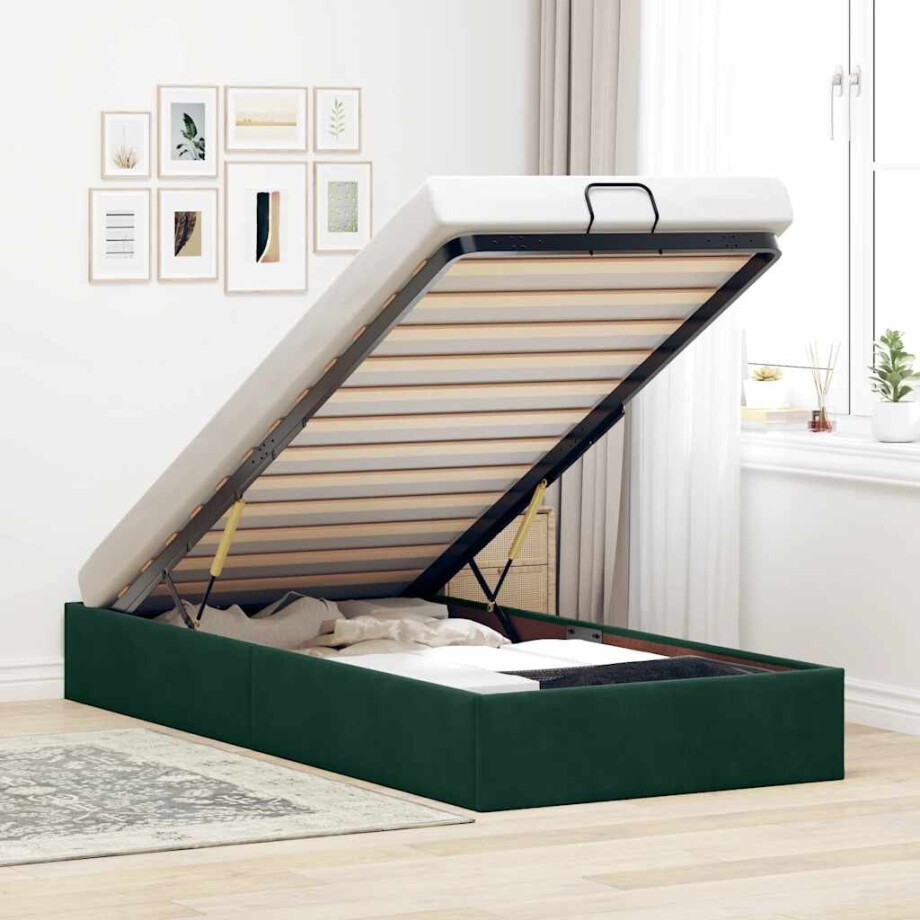 vidaXL Bedframe zonder matras 100x200 cm fluweel donkergroen afbeelding 1