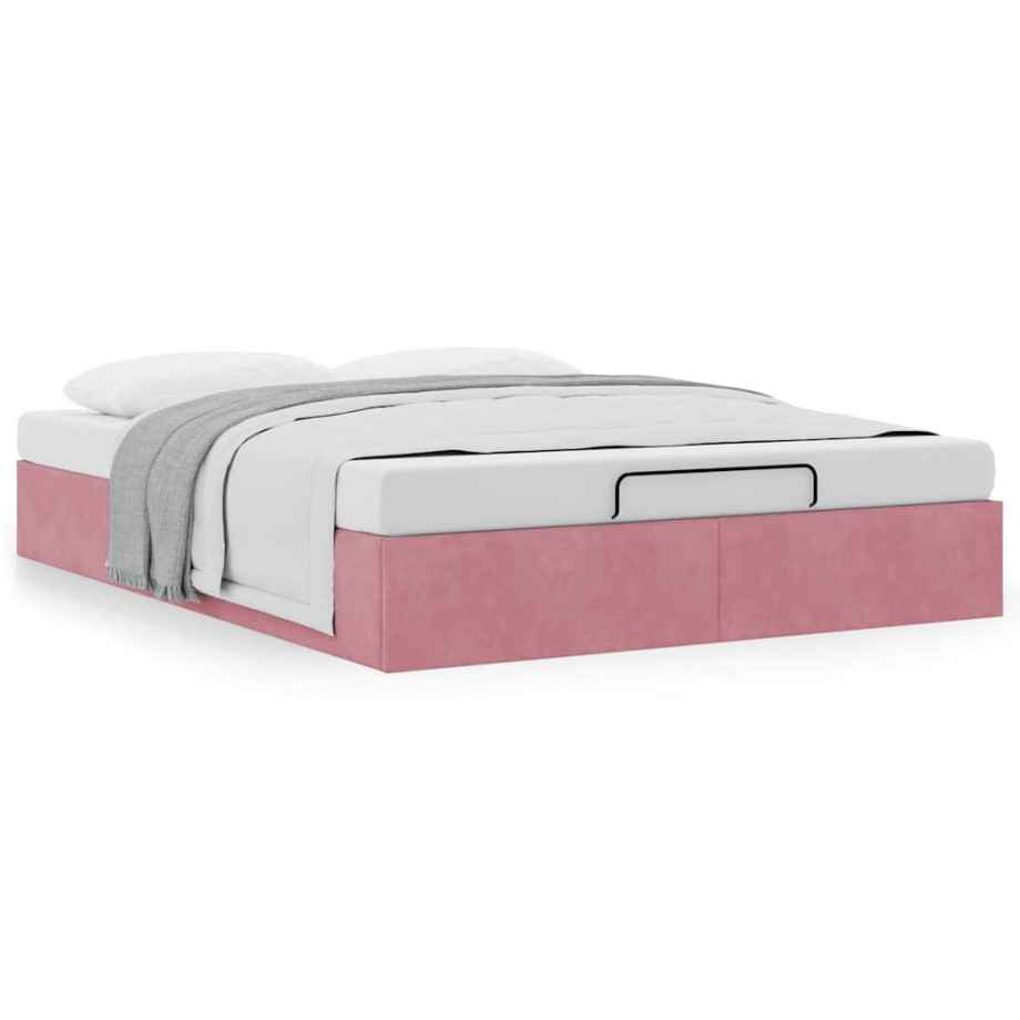 vidaXL Ottoman bedframe zonder matras 140x190 cm fluweel roze afbeelding 1