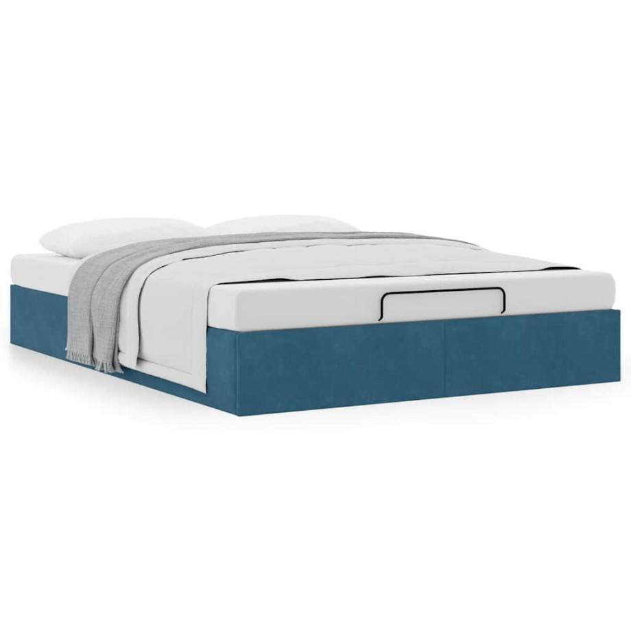 vidaXL Bedframe zonder matras 140x200 cm fluweel donkerblauw afbeelding 1