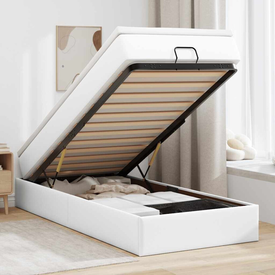 vidaXL Ottoman bed met matras 90x190cm kunstleer wit vidaXL Ottoman bed met matras 90x190cm kunstleer wit afbeelding 1