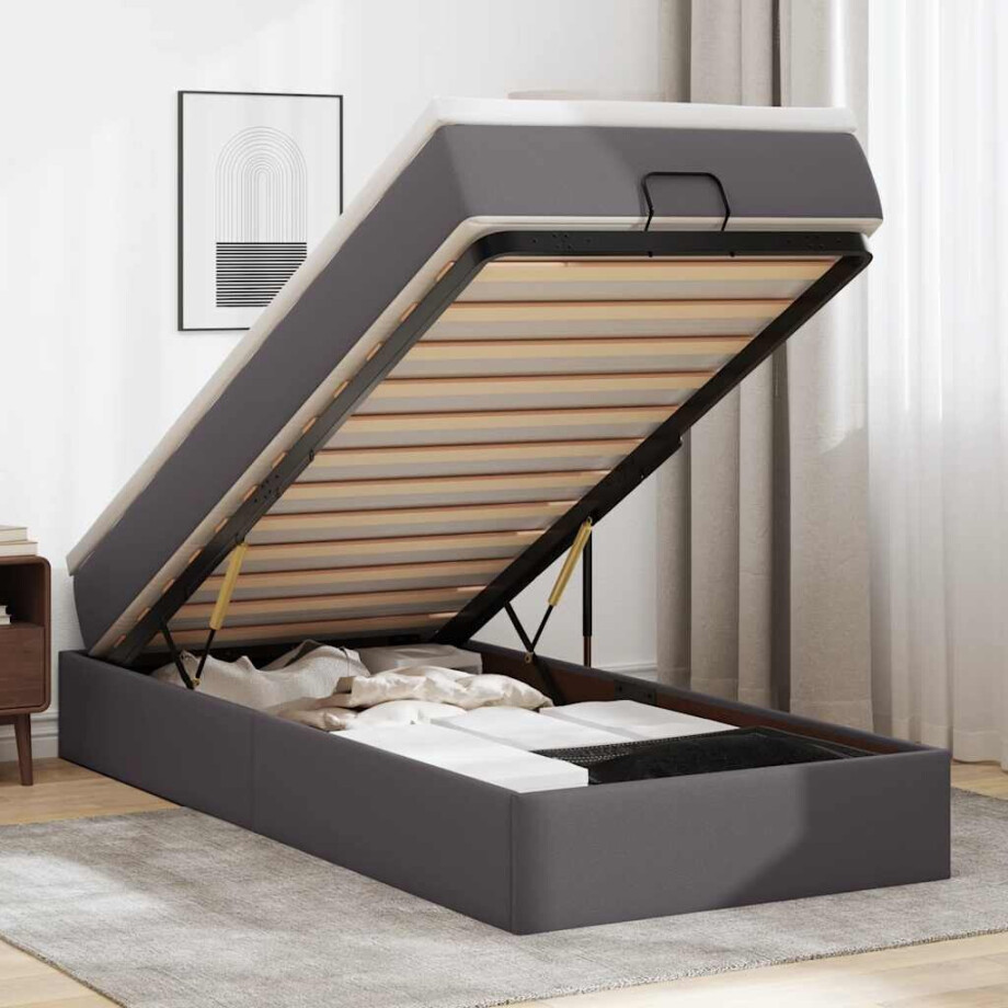 vidaXL Ottoman bed met matras 90x190cm kunstleer grijs vidaXL Ottoman bed met matras 90x190cm kunstleer grijs afbeelding 1