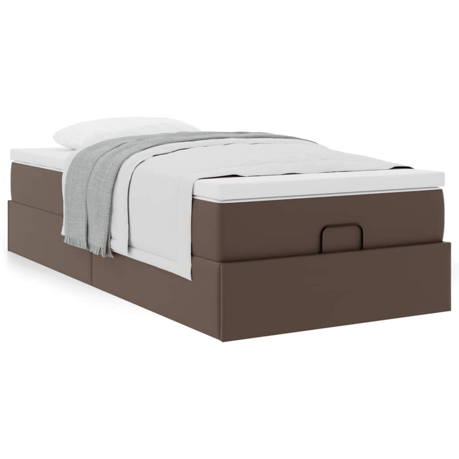 vidaXL Bedframe met matras 90x200cm kunstleer bruin afbeelding 1