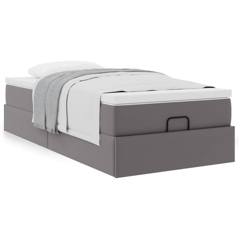 vidaXL Bedframe met matras 90x200cm kunstleer grijs afbeelding 1