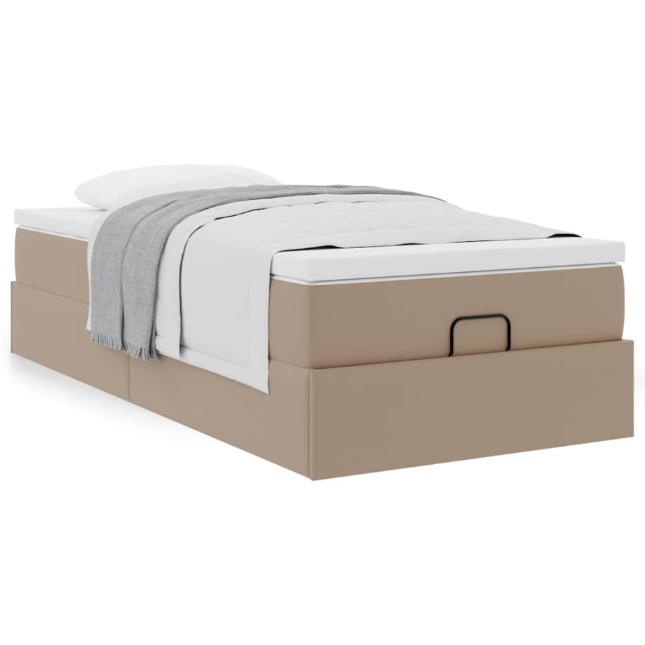 vidaXL Bedframe met matras 90x200cm kunstleer cappuccinokleurig afbeelding 1