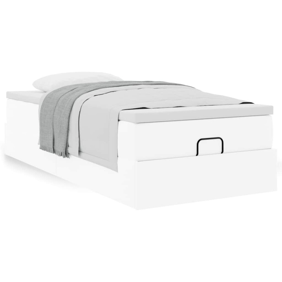 vidaXL Ottoman bed met matras 100x200cm kunstleer wit afbeelding 1